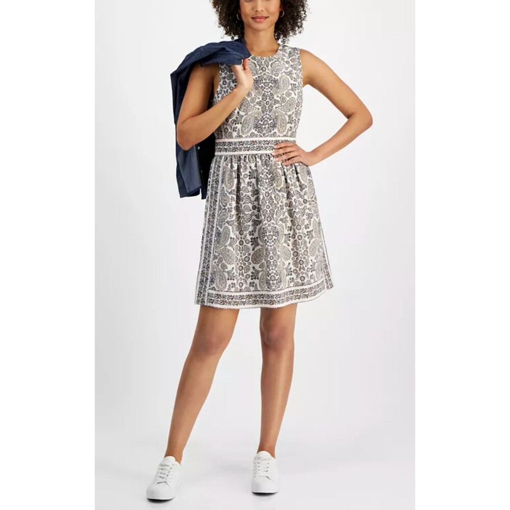 NWT Nautica Jeans Ivory Tan Paisley Dress Sz 10 Sleeveless Feminine Casual - Picture 11 of 12
